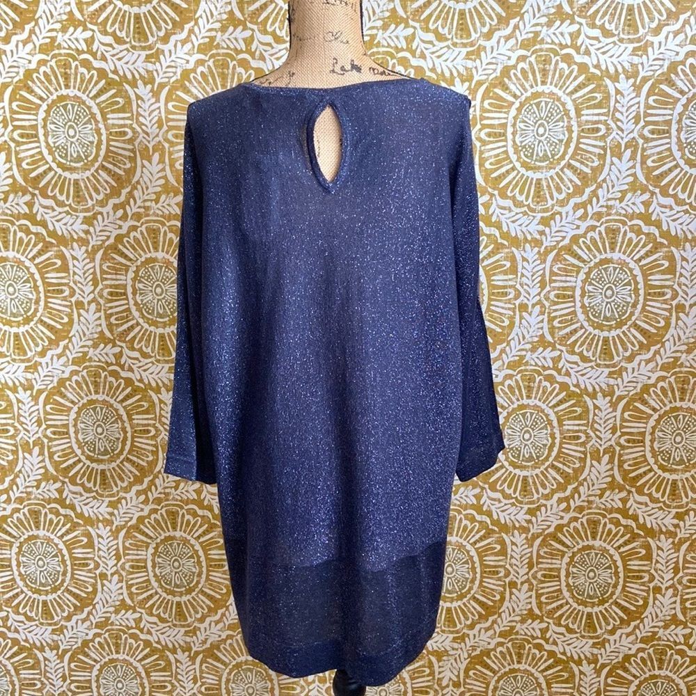 NWT Soft Surroundings Eudora Woven Cold Shoulder Twinkle Sweater in Navy size 1X - Picture 7 of 10
